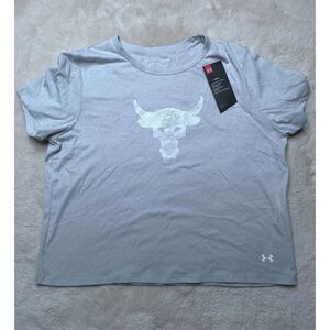 Under Armour UA Project Rock Short Sleeve T-Shirt Gray Brahma Bull Women Large